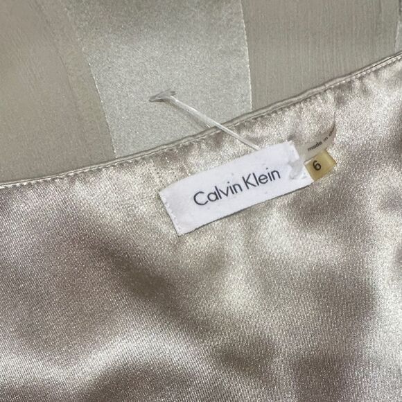 Calvin Klein 100% Silk Elegant Champagne/ Green Halter Neck Dress SZ6 - Picture 12 of 13